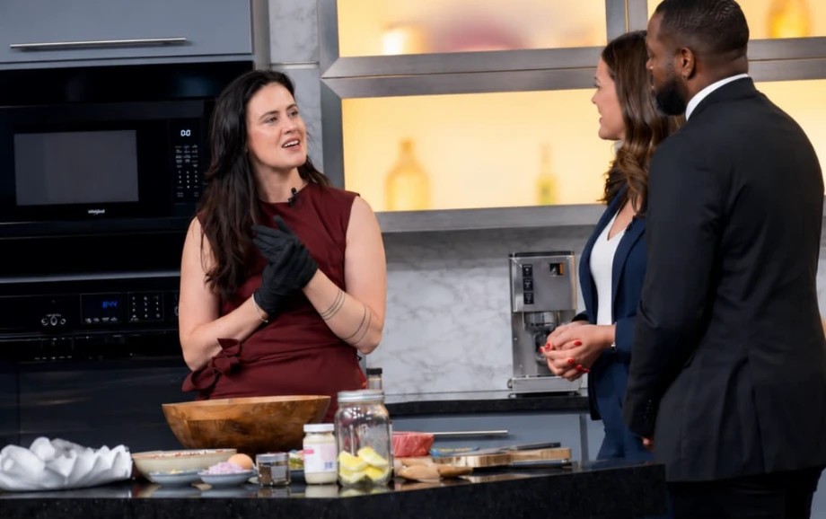 Chef Tzarina cooking live on a morning TV show